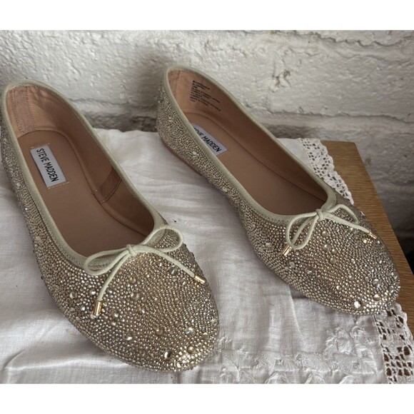 Steve Madden Blossoms Rhinestone Ballet Flats Women's Size 10 Gold Blossoms - Picture 2 of 10